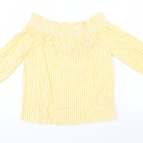 Primark Womens Yellow Striped  Basic Blouse Size 8  - Bow detail