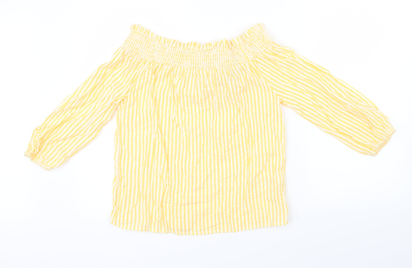 Primark Womens Yellow Striped  Basic Blouse Size 8  - Bow detail