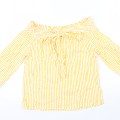 Primark Womens Yellow Striped  Basic Blouse Size 8  - Bow detail