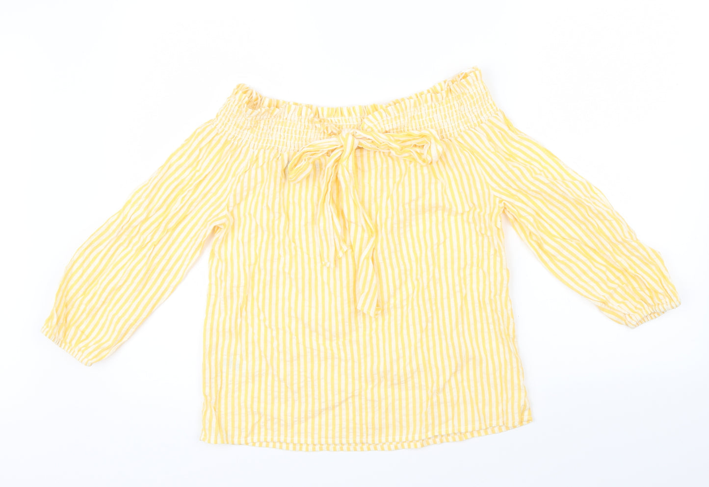 Primark Womens Yellow Striped  Basic Blouse Size 8  - Bow detail