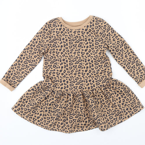 F&F Girls Brown Animal Print  Jumper Dress  Size 3-4 Years