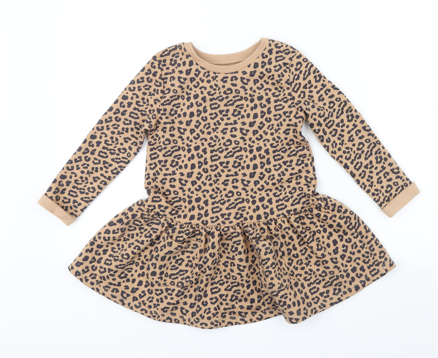 F&F Girls Brown Animal Print  Jumper Dress  Size 3-4 Years