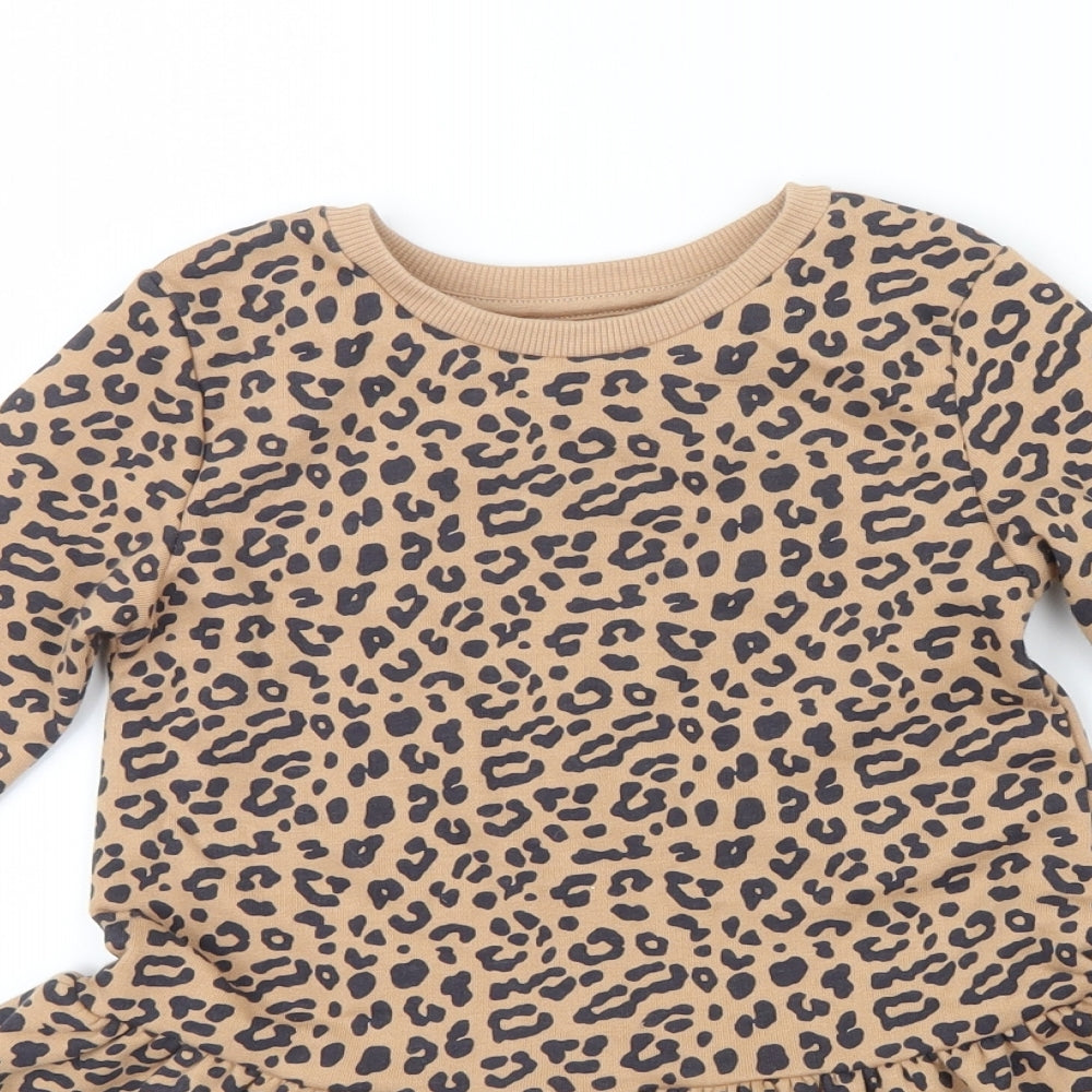 F&F Girls Brown Animal Print  Jumper Dress  Size 3-4 Years