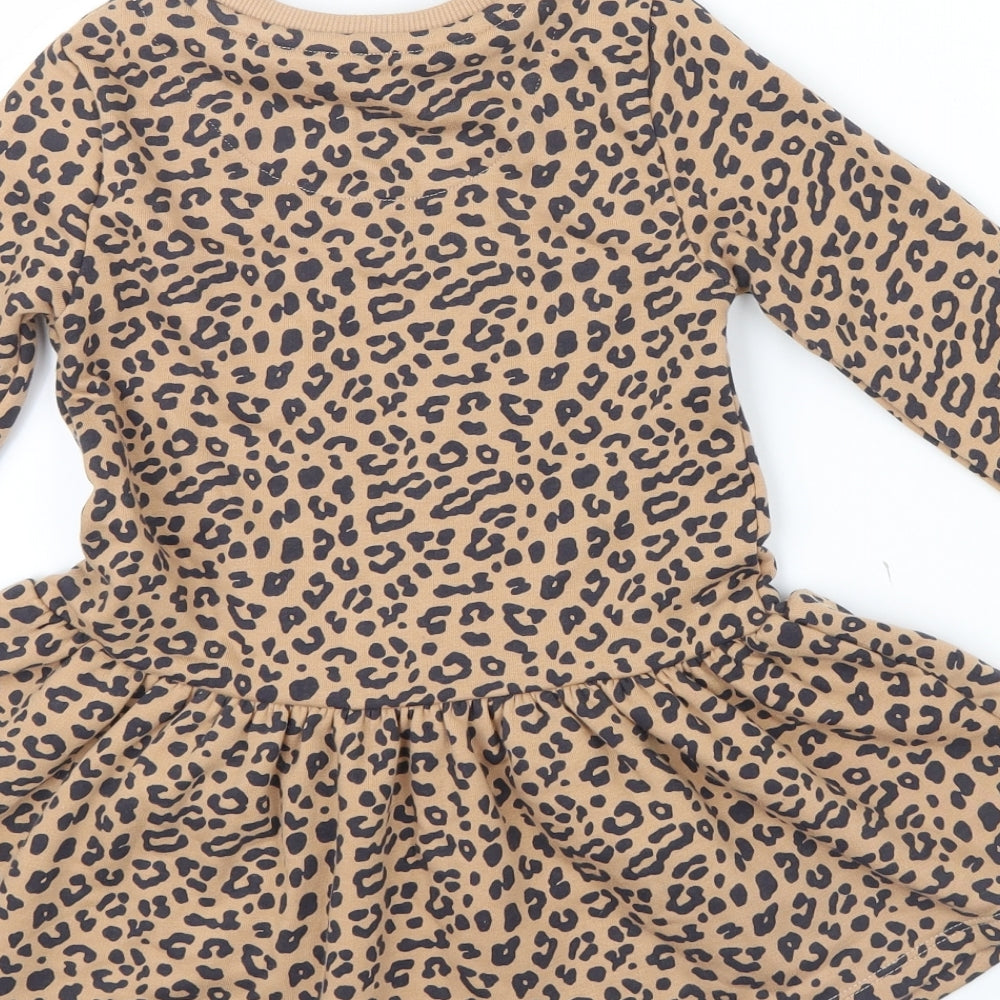 F&F Girls Brown Animal Print  Jumper Dress  Size 3-4 Years