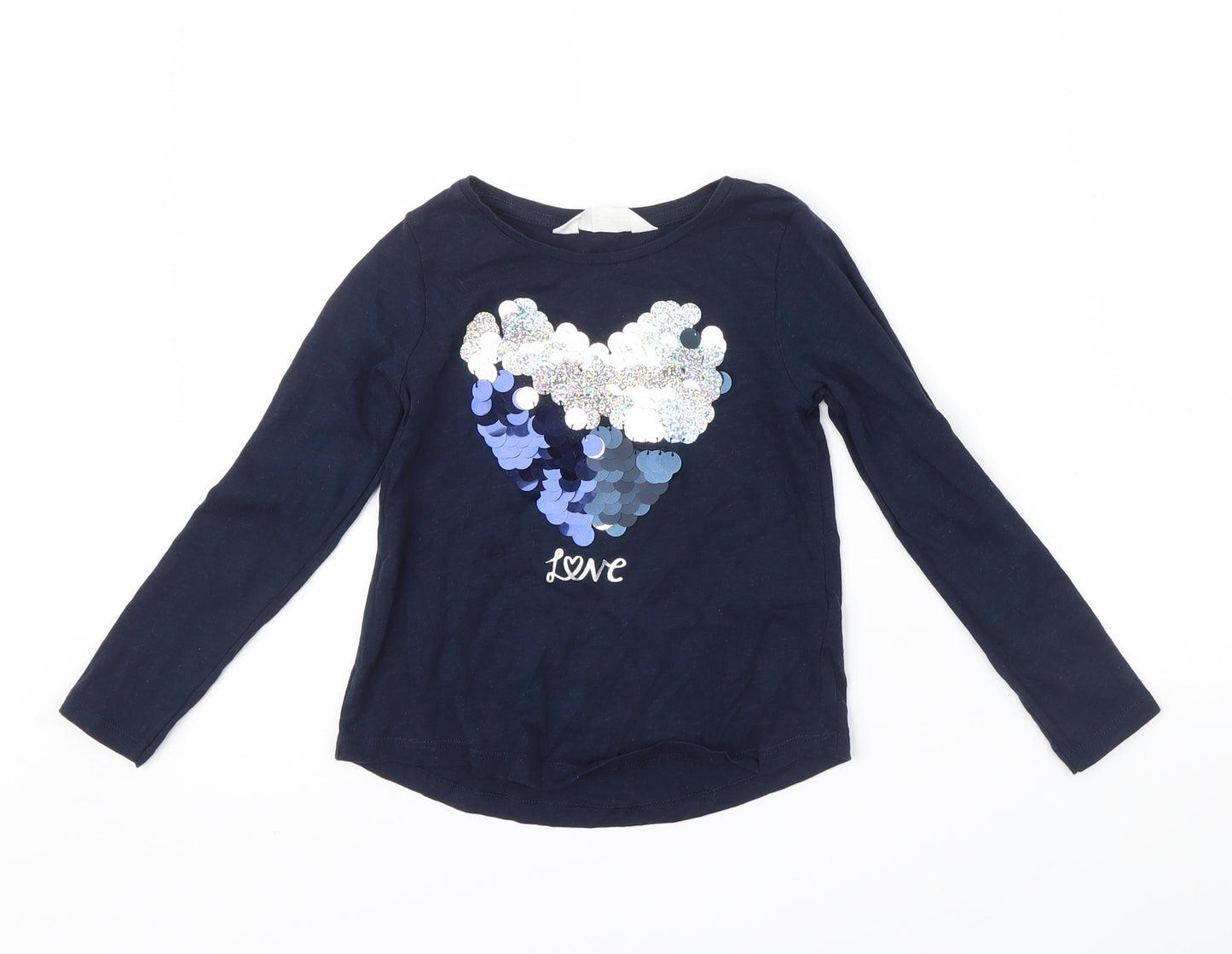 H&M Girls Blue Colourblock  Basic T-Shirt Size 4 Years  - Sequin Sparkle