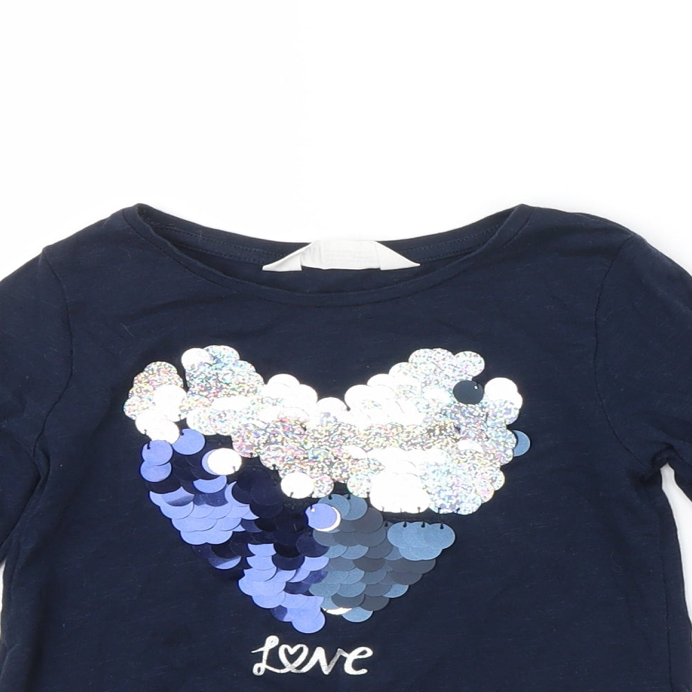 H&M Girls Blue Colourblock  Basic T-Shirt Size 4 Years  - Sequin Sparkle