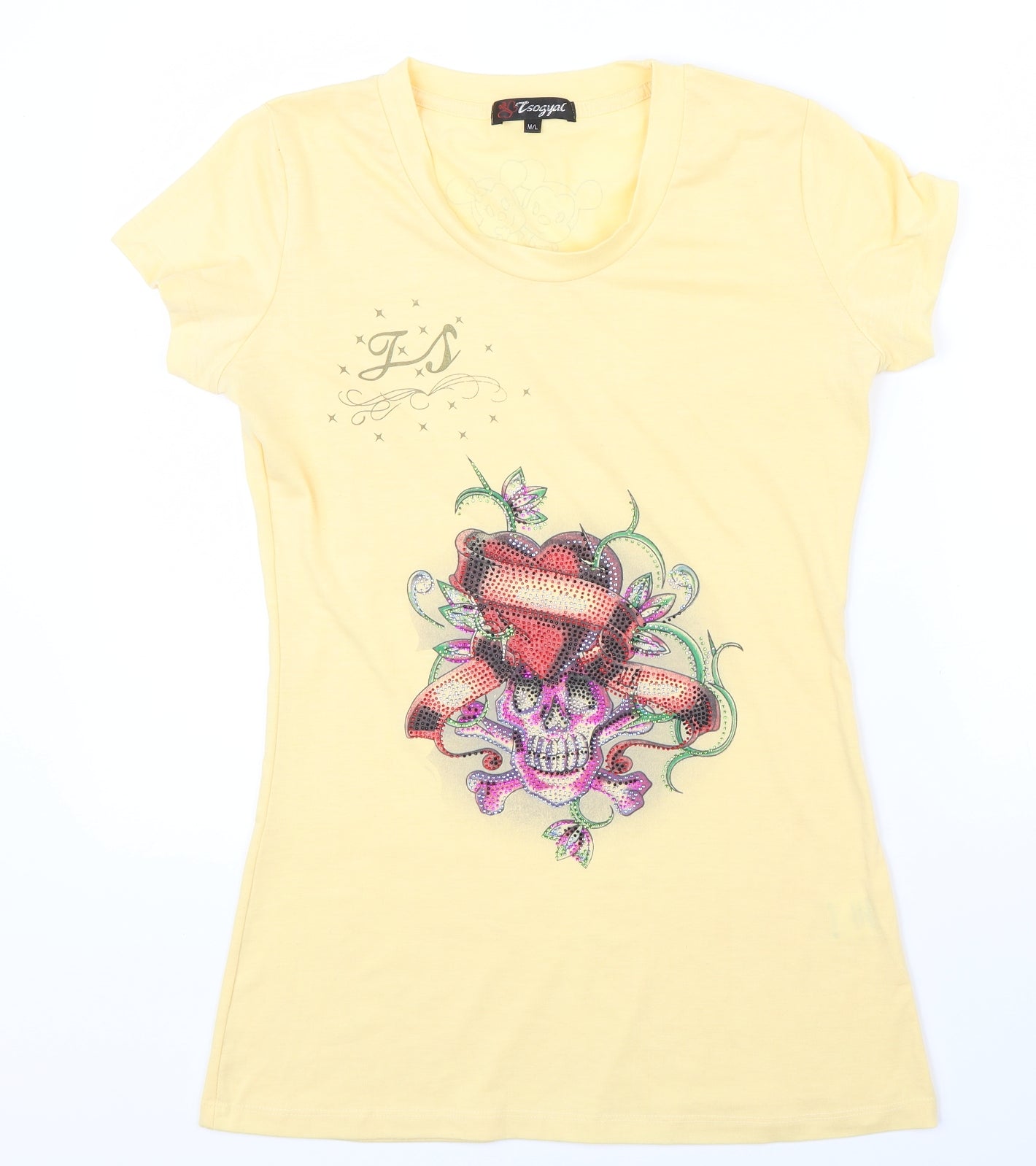 Preworn Womens Yellow   Basic T-Shirt Size M  - scull