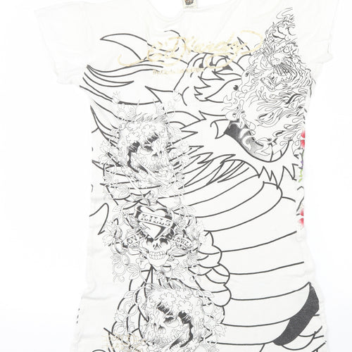 E L Hardy Womens White Colourblock  Basic T-Shirt Size XL  - sculls