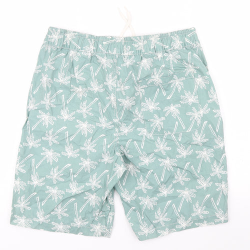 H&M Mens Green Floral  Bermuda Shorts Size M - palm trees
