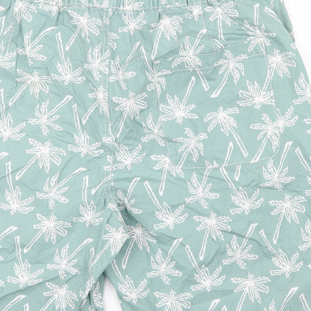 H&M Mens Green Floral  Bermuda Shorts Size M - palm trees