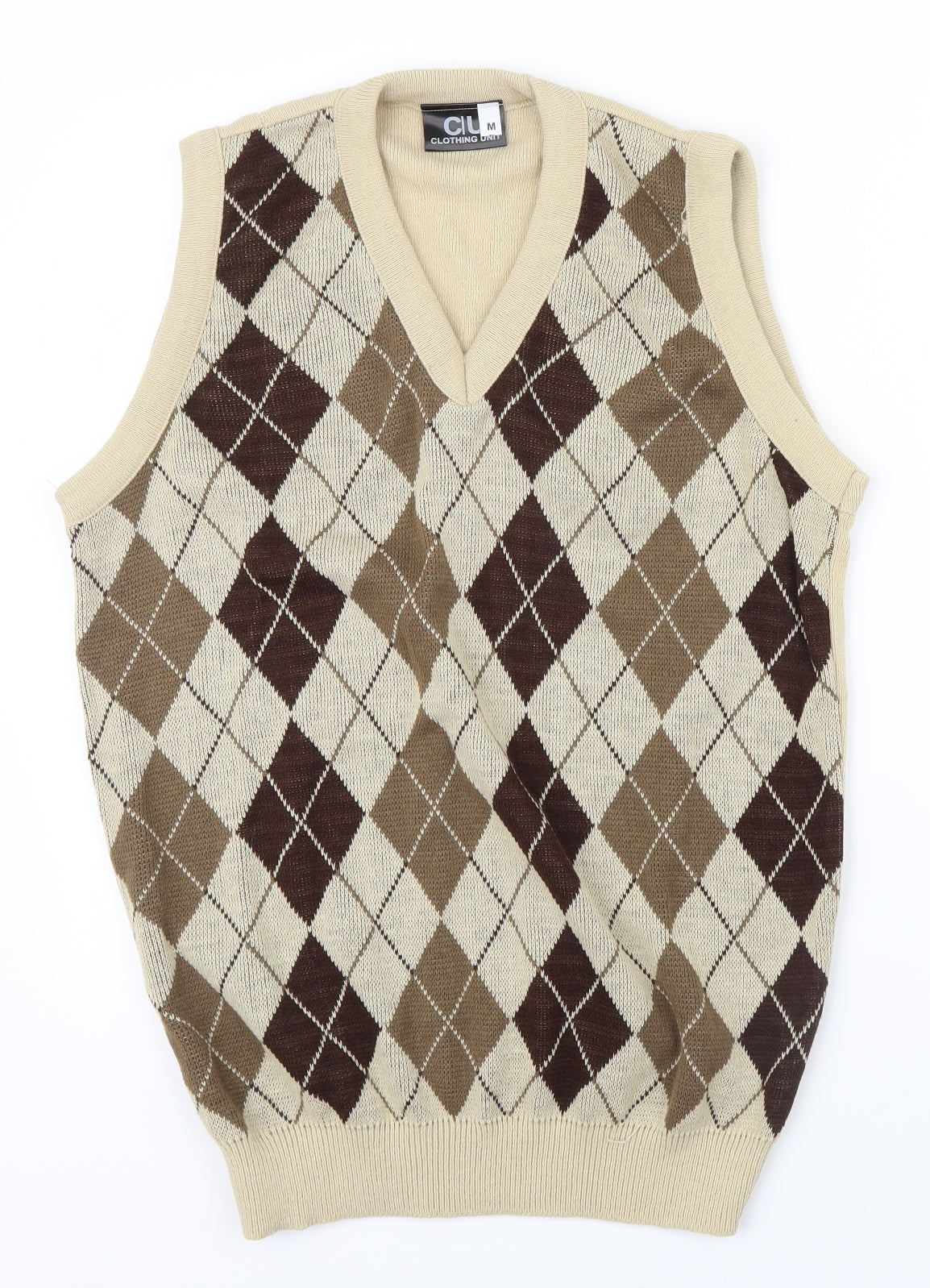 Clothing Unit Mens Beige Geometric  Vest Jumper Size M