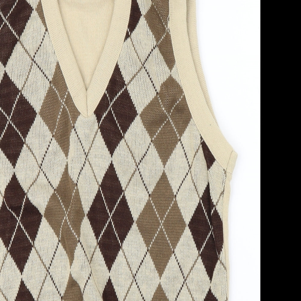 Clothing Unit Mens Beige Geometric  Vest Jumper Size M