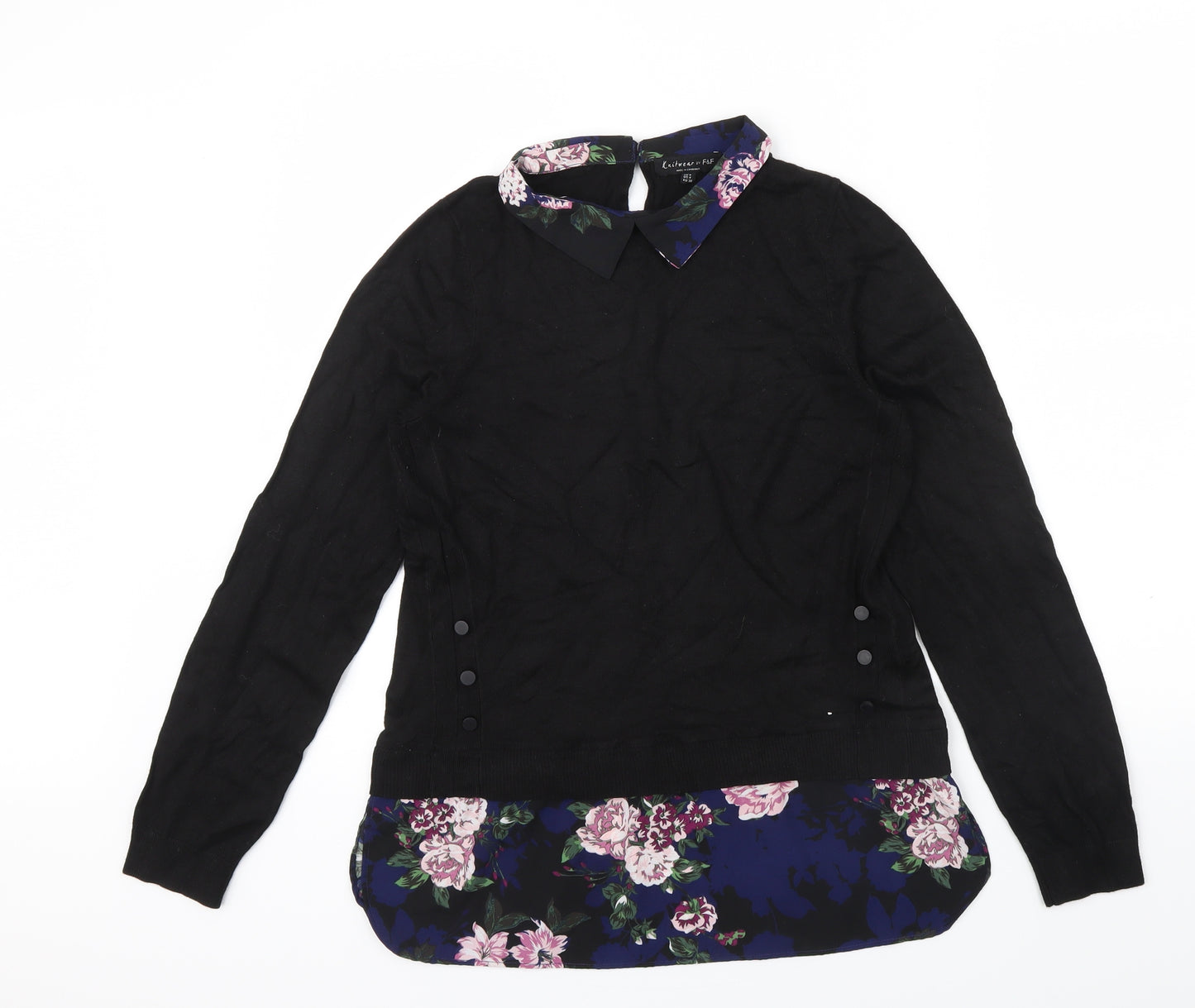 F&F Womens Black Floral  Basic Blouse Size 8  - floral details
