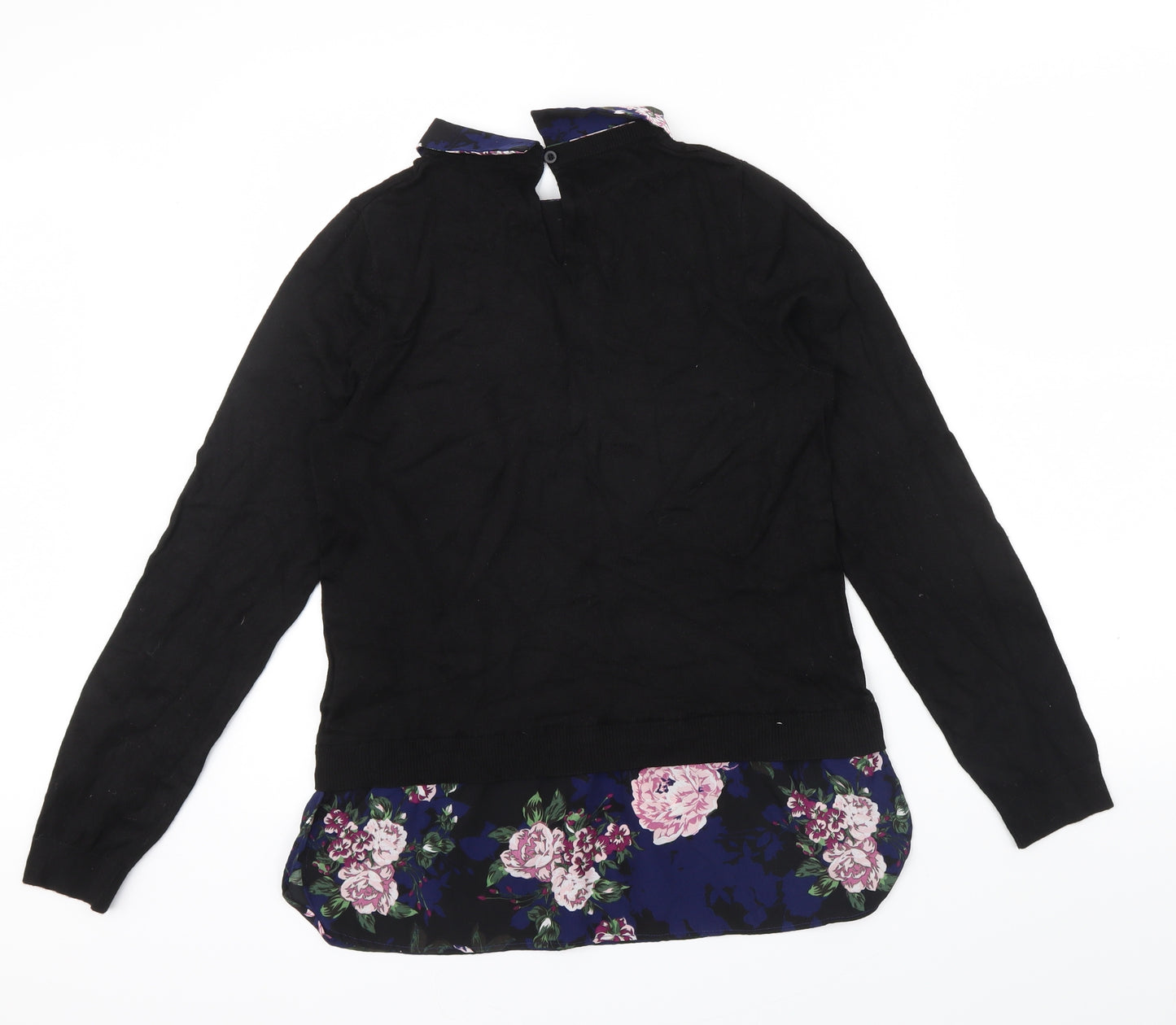 F&F Womens Black Floral  Basic Blouse Size 8  - floral details