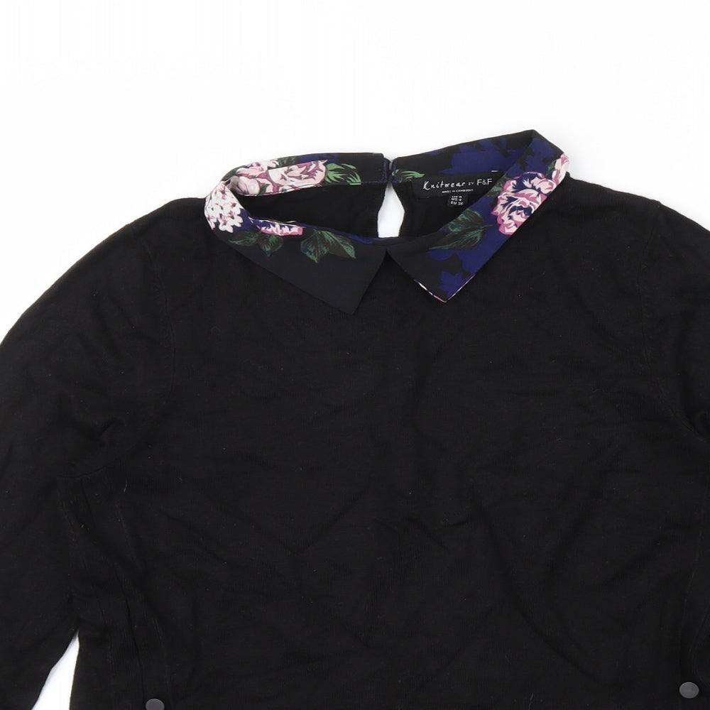 F&F Womens Black Floral  Basic Blouse Size 8  - floral details