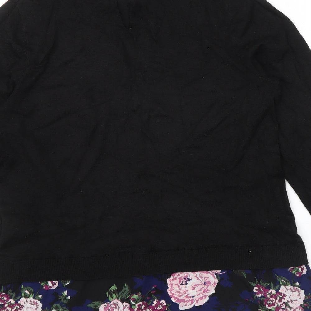 F&F Womens Black Floral  Basic Blouse Size 8  - floral details
