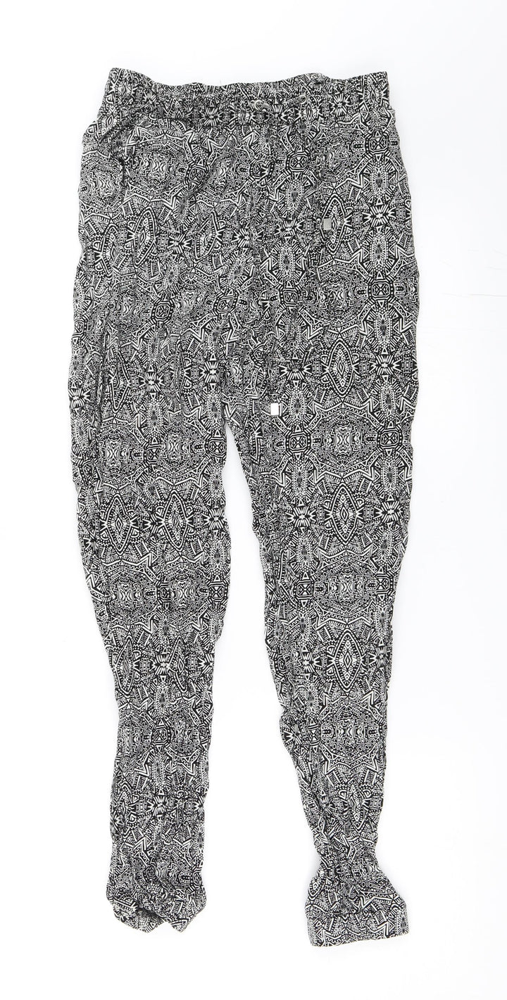 New Look Womens Black Geometric Jogger Trousers Size 8 L27 in
