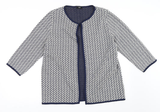 Front view of F&F women’s blue cardigan jumper, size UK 12
