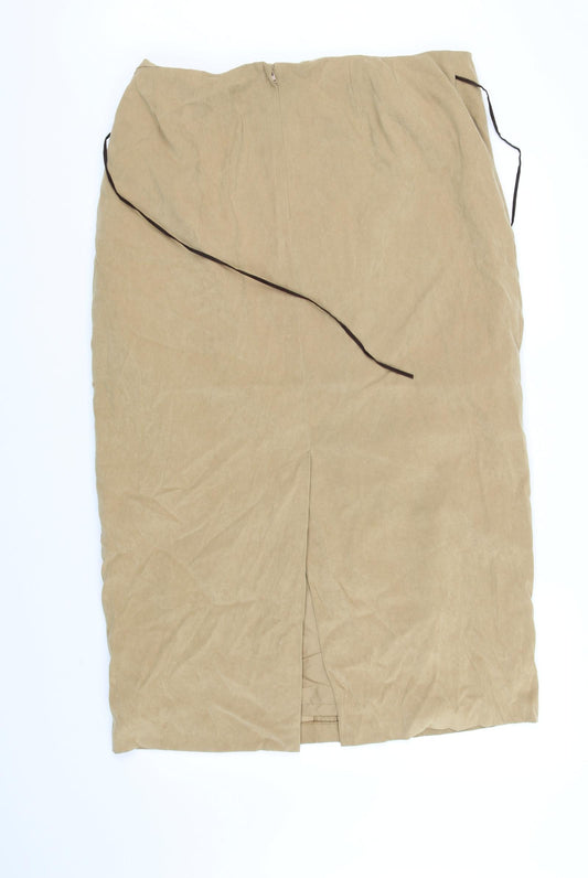 Front view of Essence women’s beige flare skirt, size UK 20