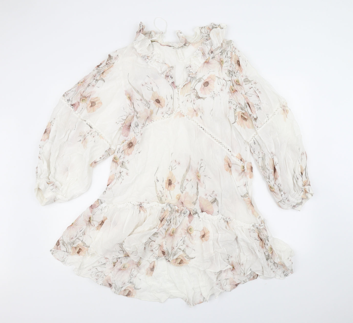 H&M Womens White Floral  Fit & Flare  Size 14