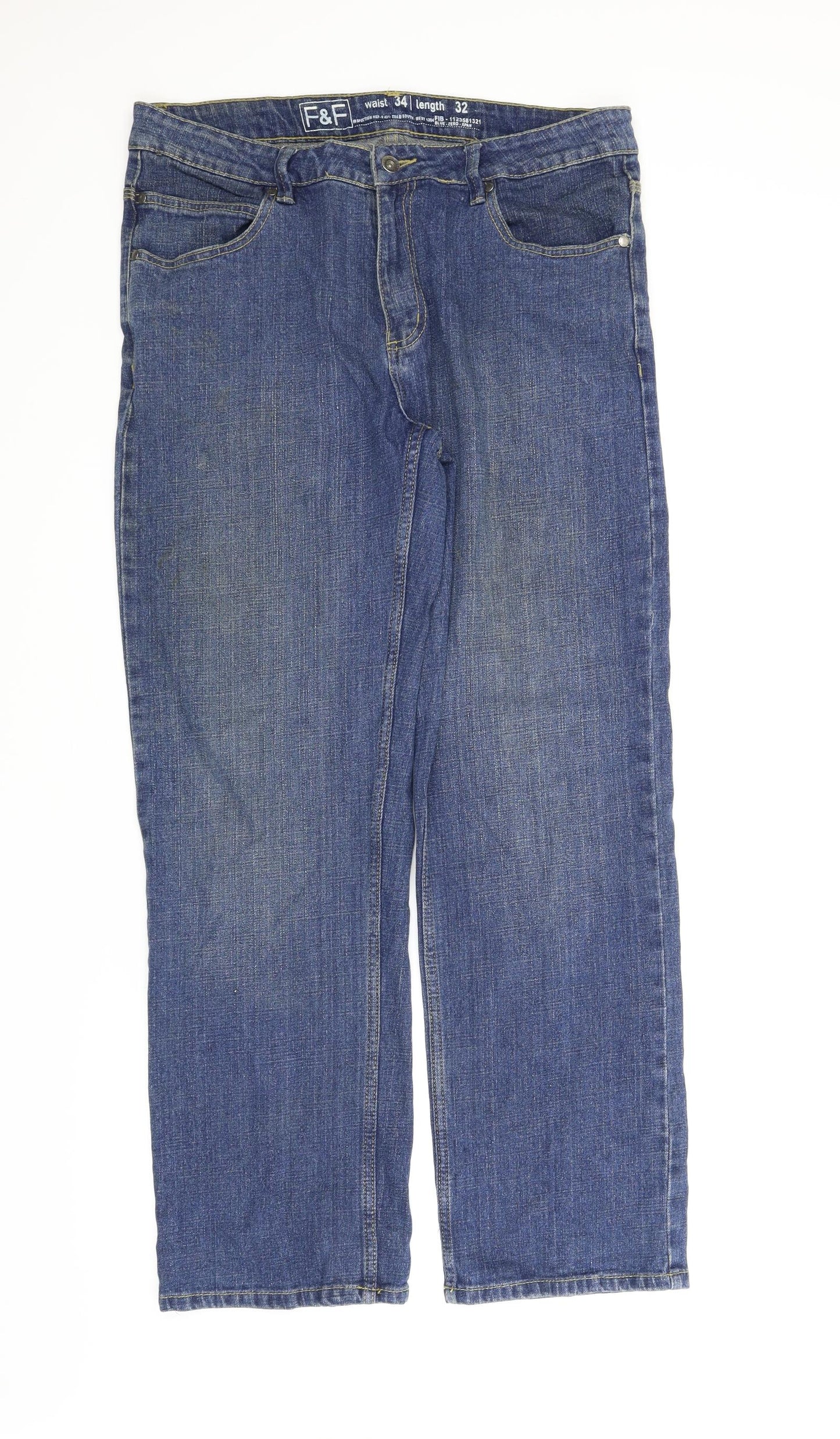 F&F Mens Blue  Denim Bootcut Jeans Size 34 in L32 in