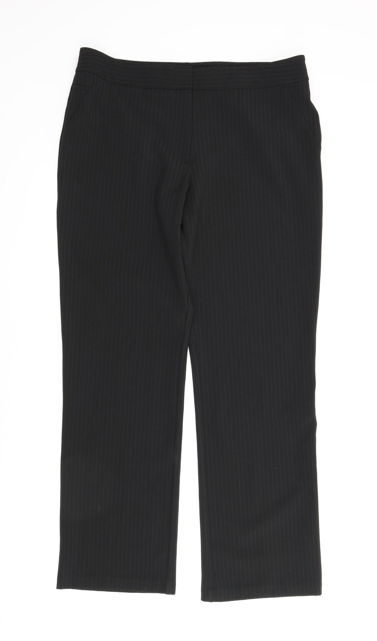 M&S Womens Black Striped  Trousers  Size 14 L28 in