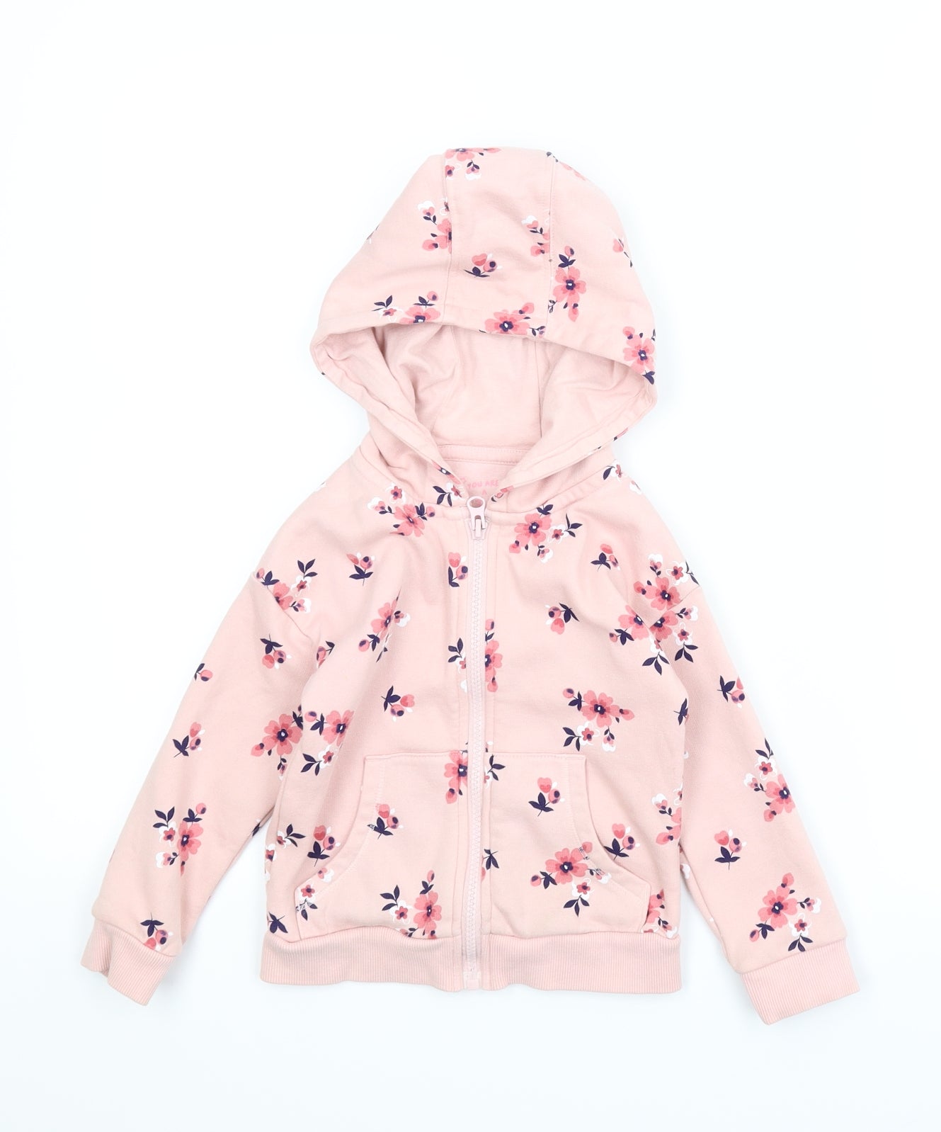 F&F Girls Pink Floral  Full Zip Hoodie Size 2-3 Years