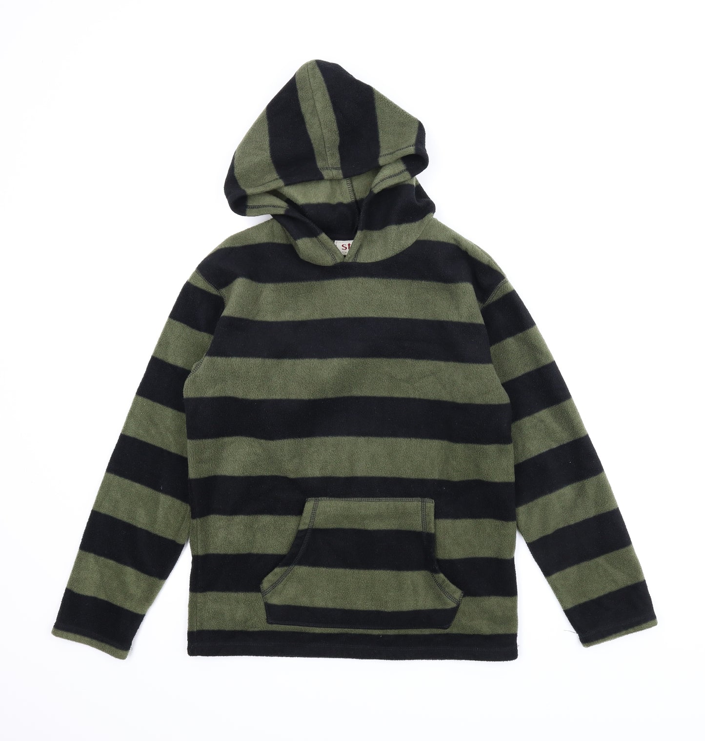 Stuk Boys Green Striped Fleece Pullover Hoodie Size 11-12 Years