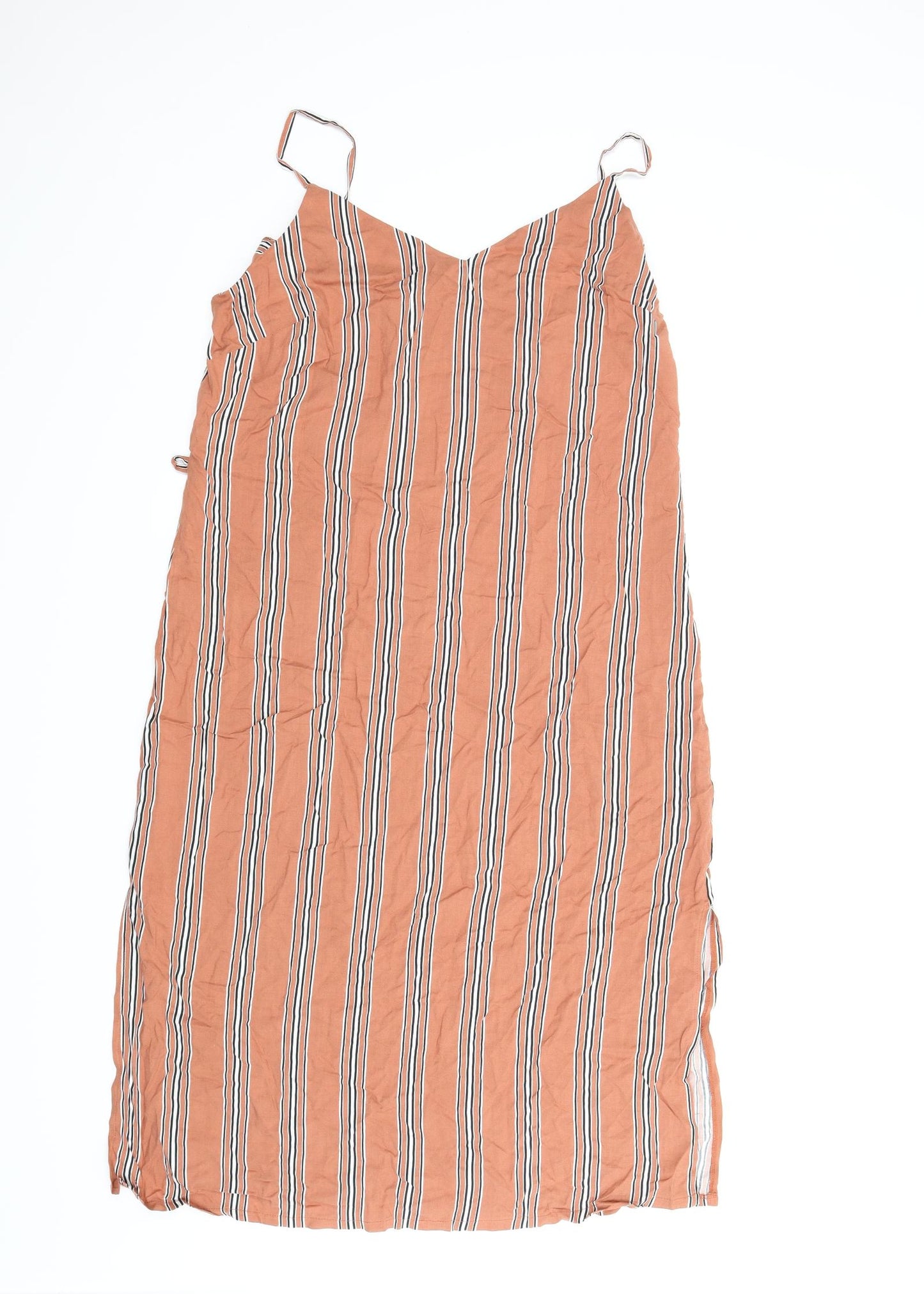 Primark Womens Orange Striped  Skater Dress  Size 14  - Split down sides
