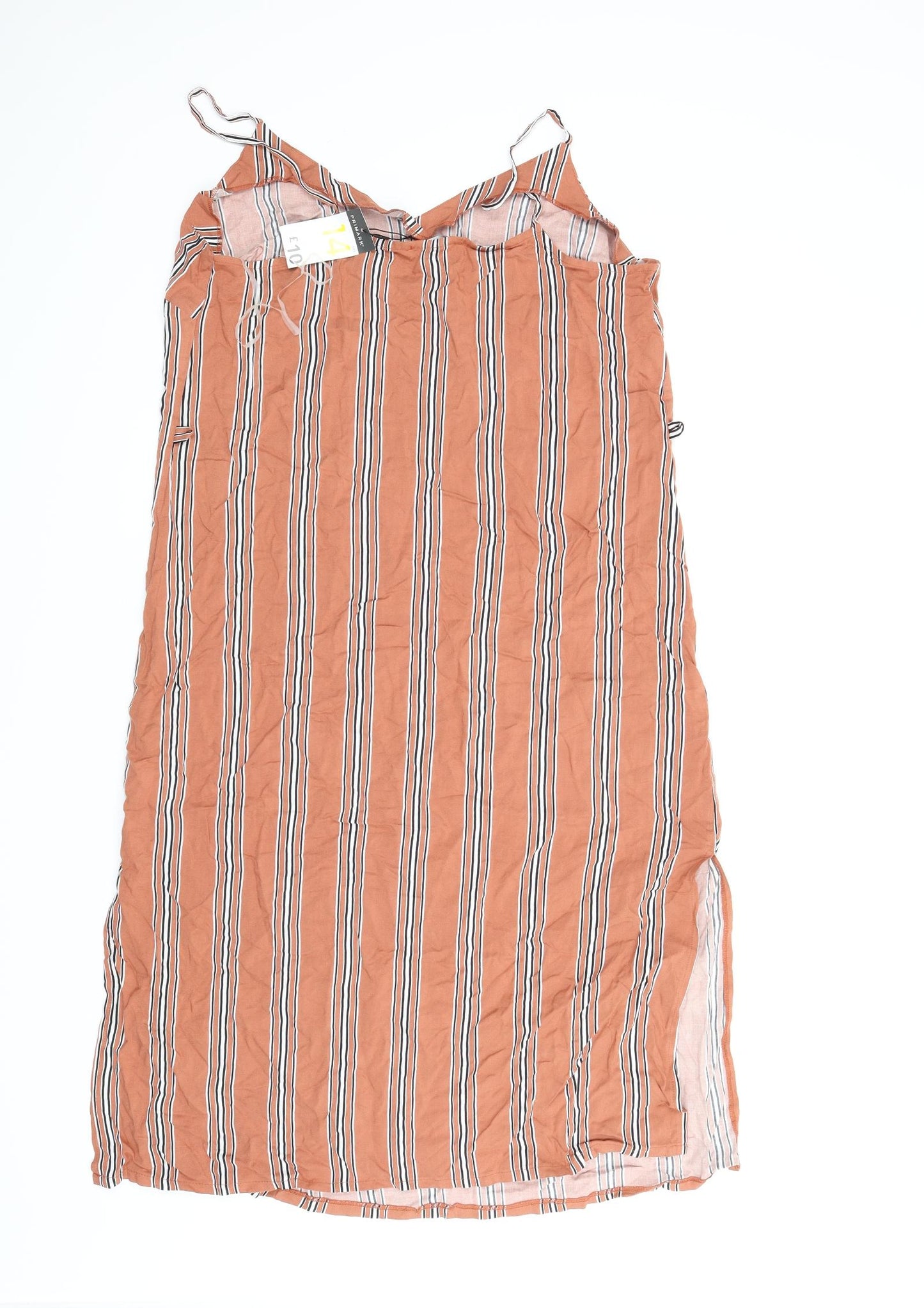 Primark Womens Orange Striped  Skater Dress  Size 14  - Split down sides