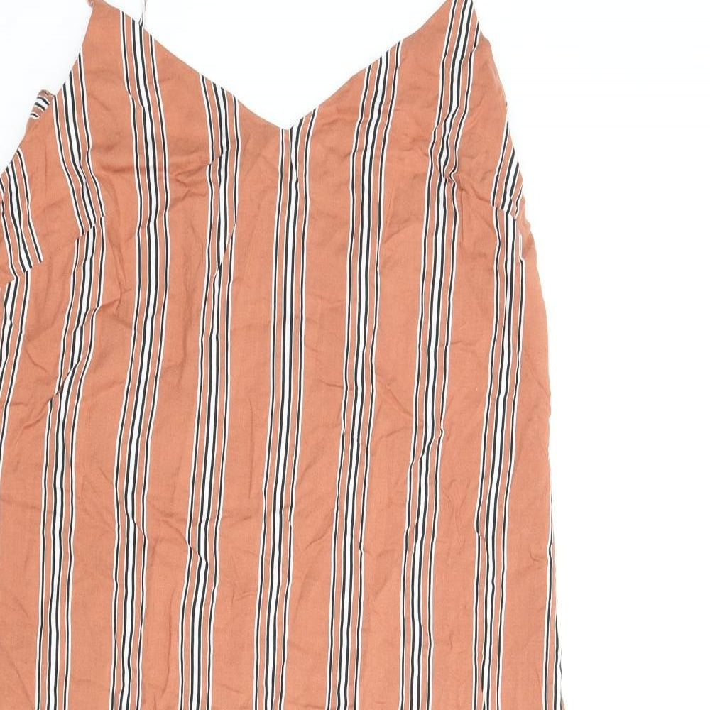 Primark Womens Orange Striped  Skater Dress  Size 14  - Split down sides