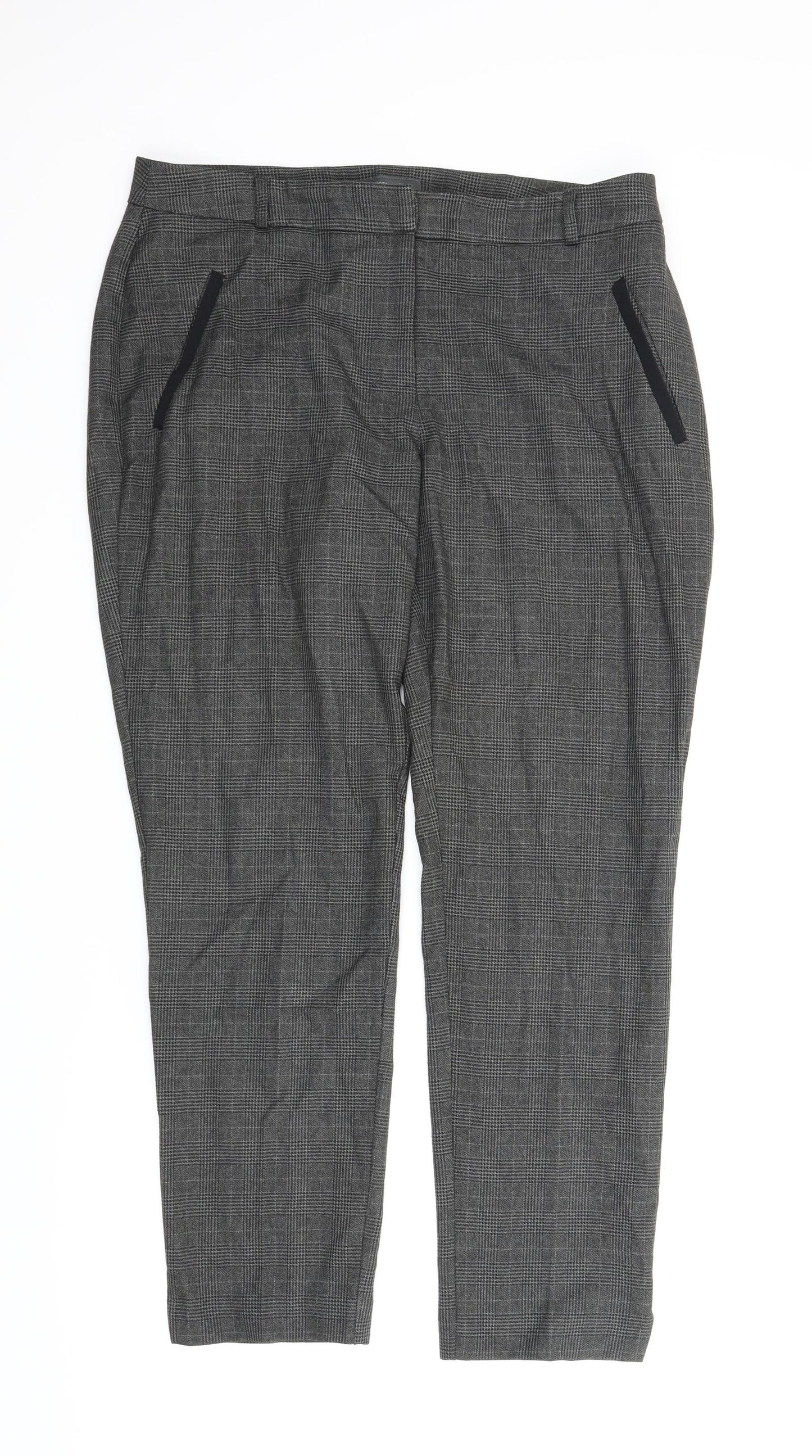 Primark Womens Grey Check  Pedal Pusher Trousers Size 14 L27 in