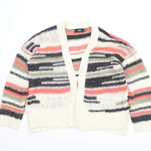 Club L Womens White Striped  Cardigan Jumper Size 12