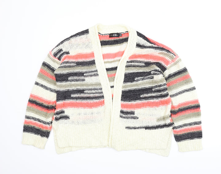 Club L Womens White Striped Cardigan Jumper Size 12