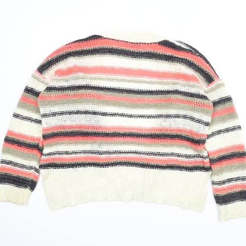 Club L Womens White Striped  Cardigan Jumper Size 12