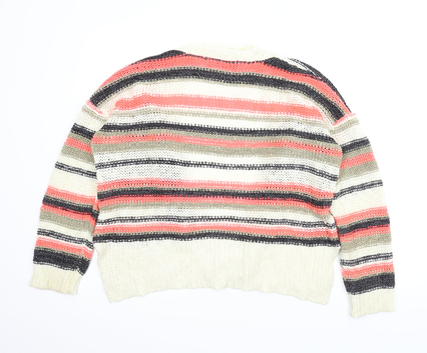 Club L Womens White Striped  Cardigan Jumper Size 12