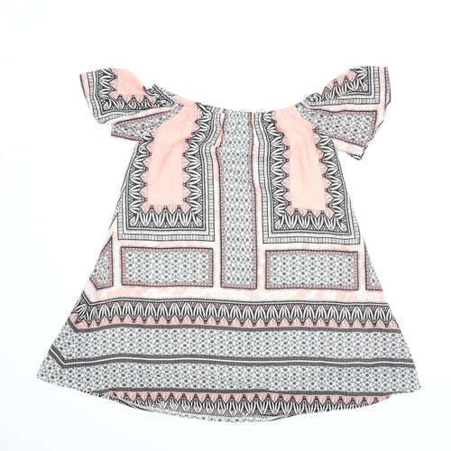 Love & Other things Womens Pink Geometric  Tunic Blouse Size M