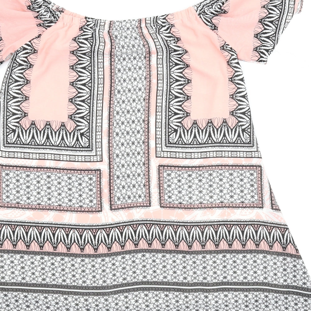 Love & Other things Womens Pink Geometric  Tunic Blouse Size M