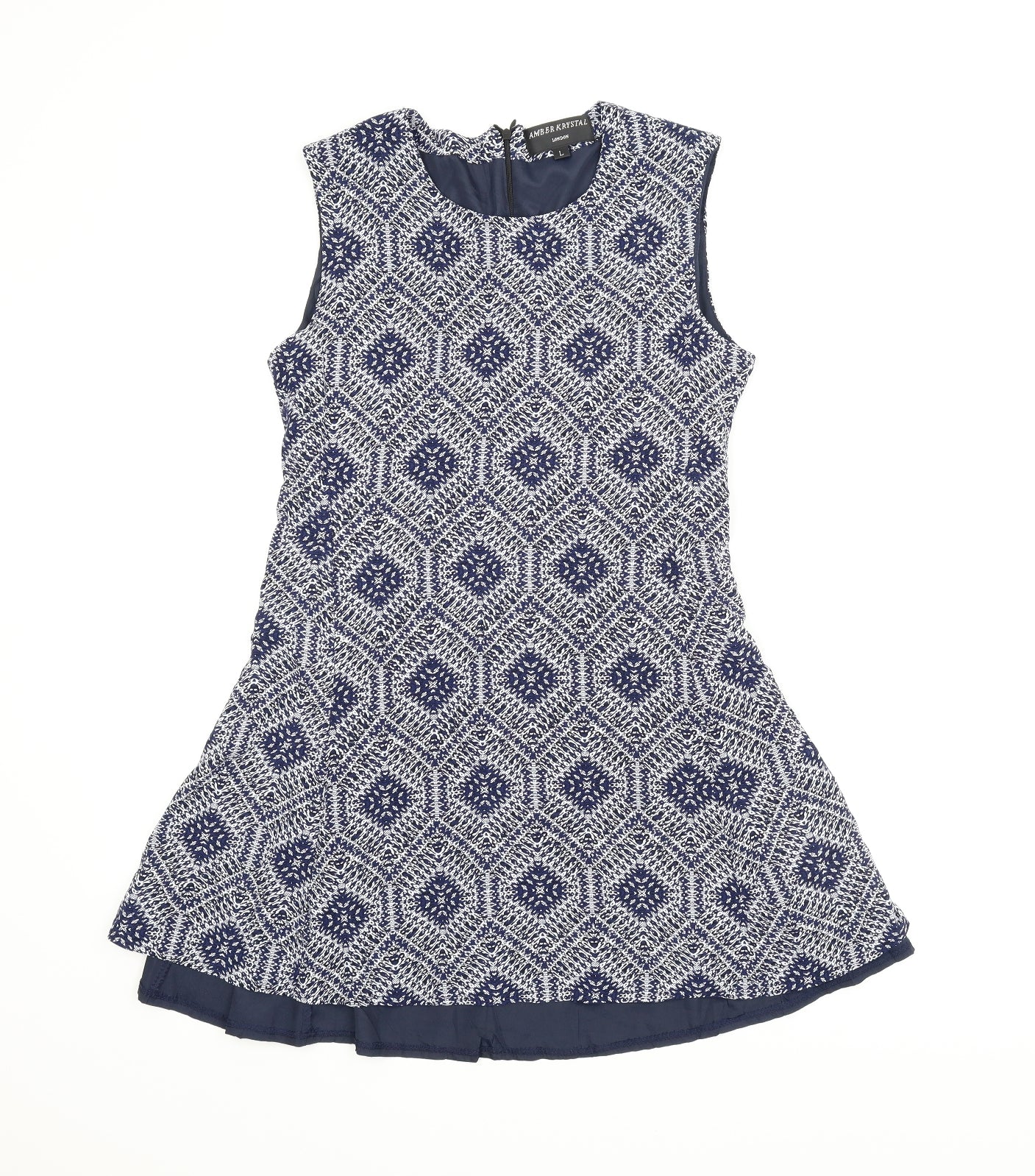 Amber Krystal Womens Blue Argyle/Diamond  A-Line  Size L
