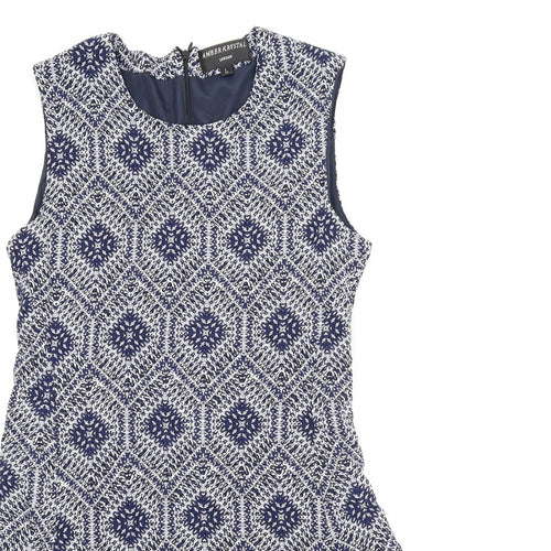Amber Krystal Womens Blue Argyle/Diamond  A-Line  Size L