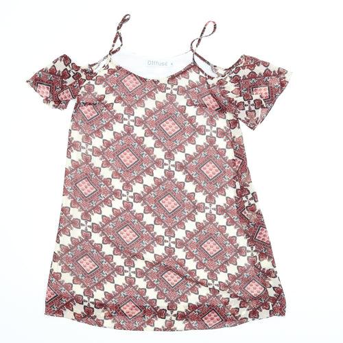 Diffuse Womens Red Argyle/Diamond  Basic Blouse Size 10