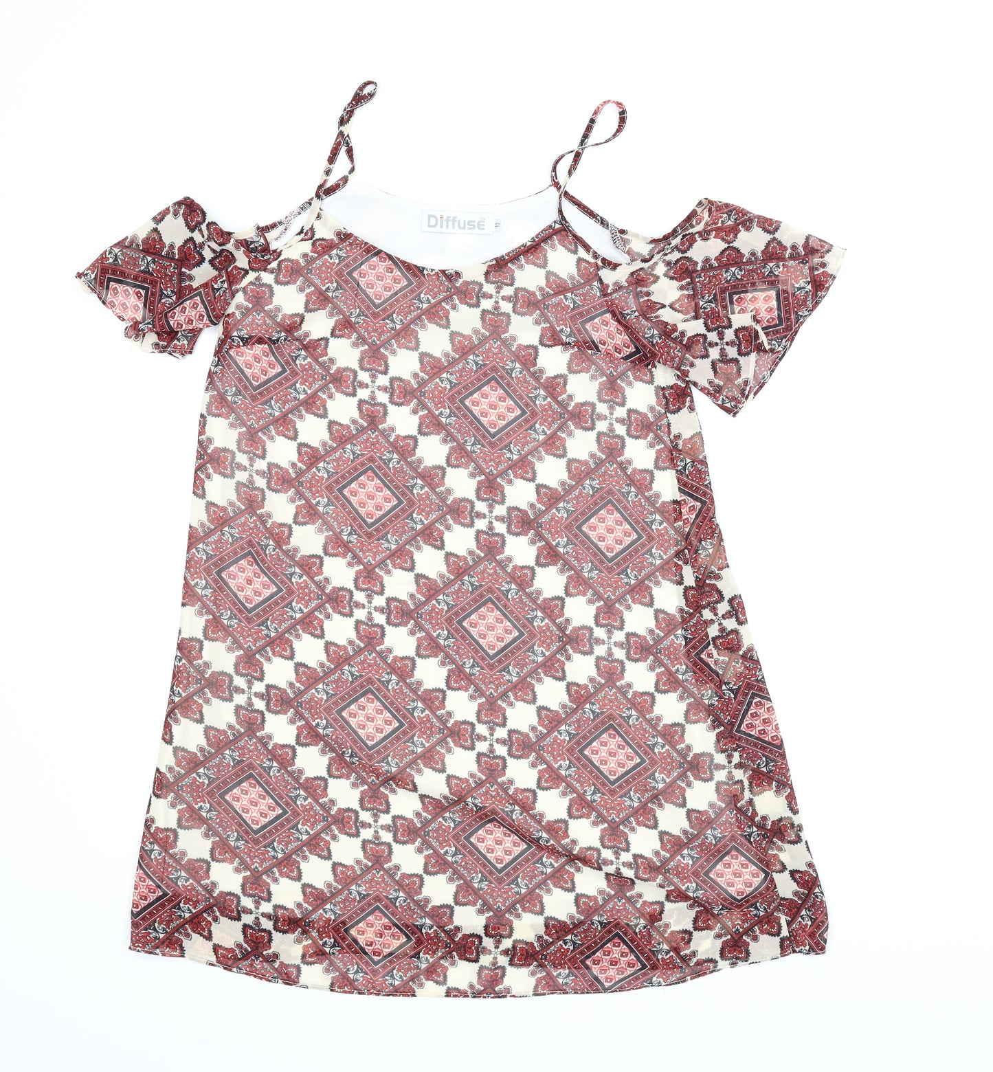 Diffuse Womens Red Argyle/Diamond  Basic Blouse Size 10