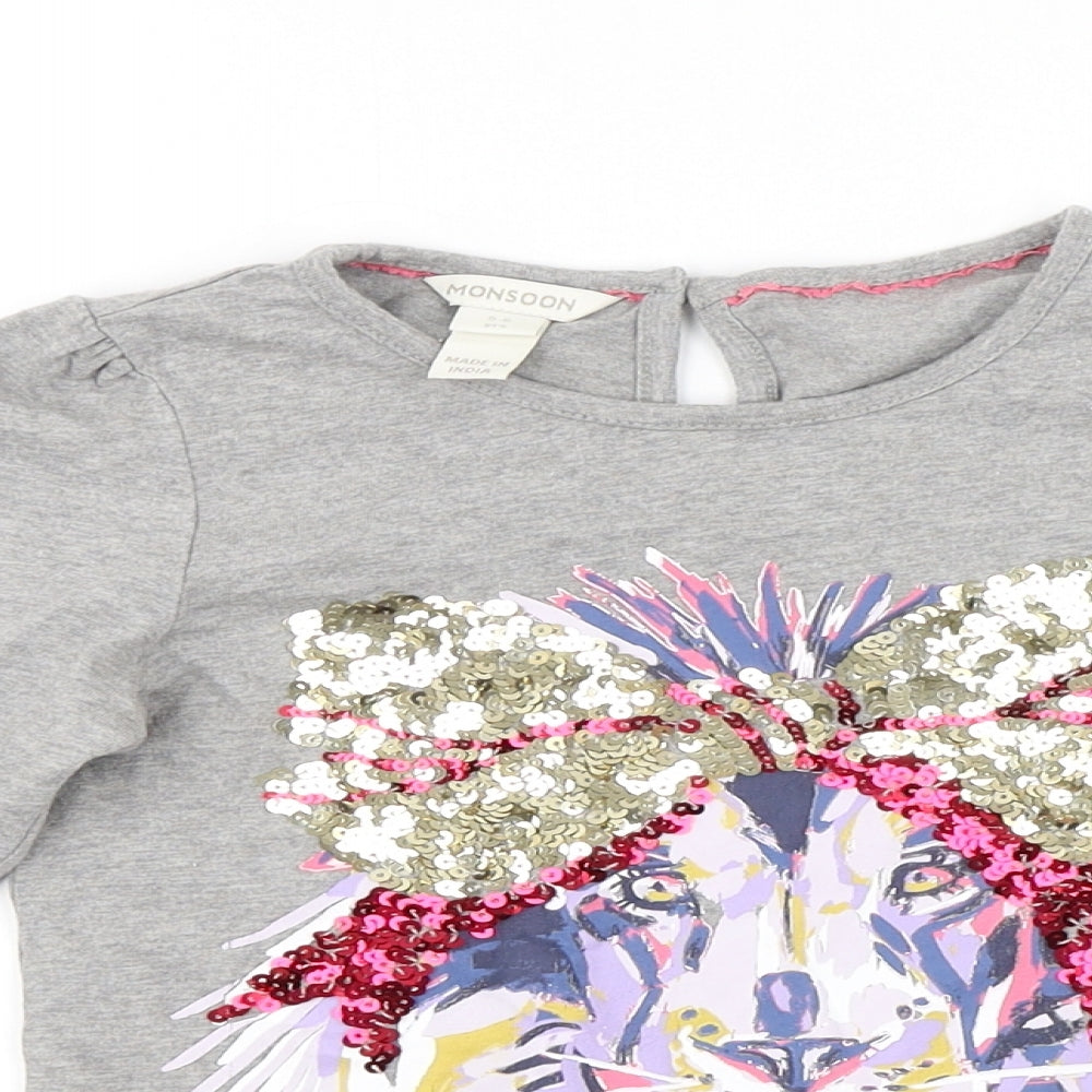 Monsoon  Girls Grey   Basic T-Shirt Size 5-6 Years  - Sequin detail