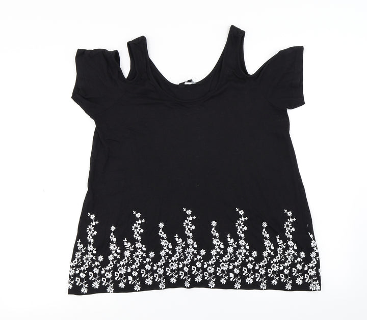 New Look Womens Black Floral Basic Blouse Size 12