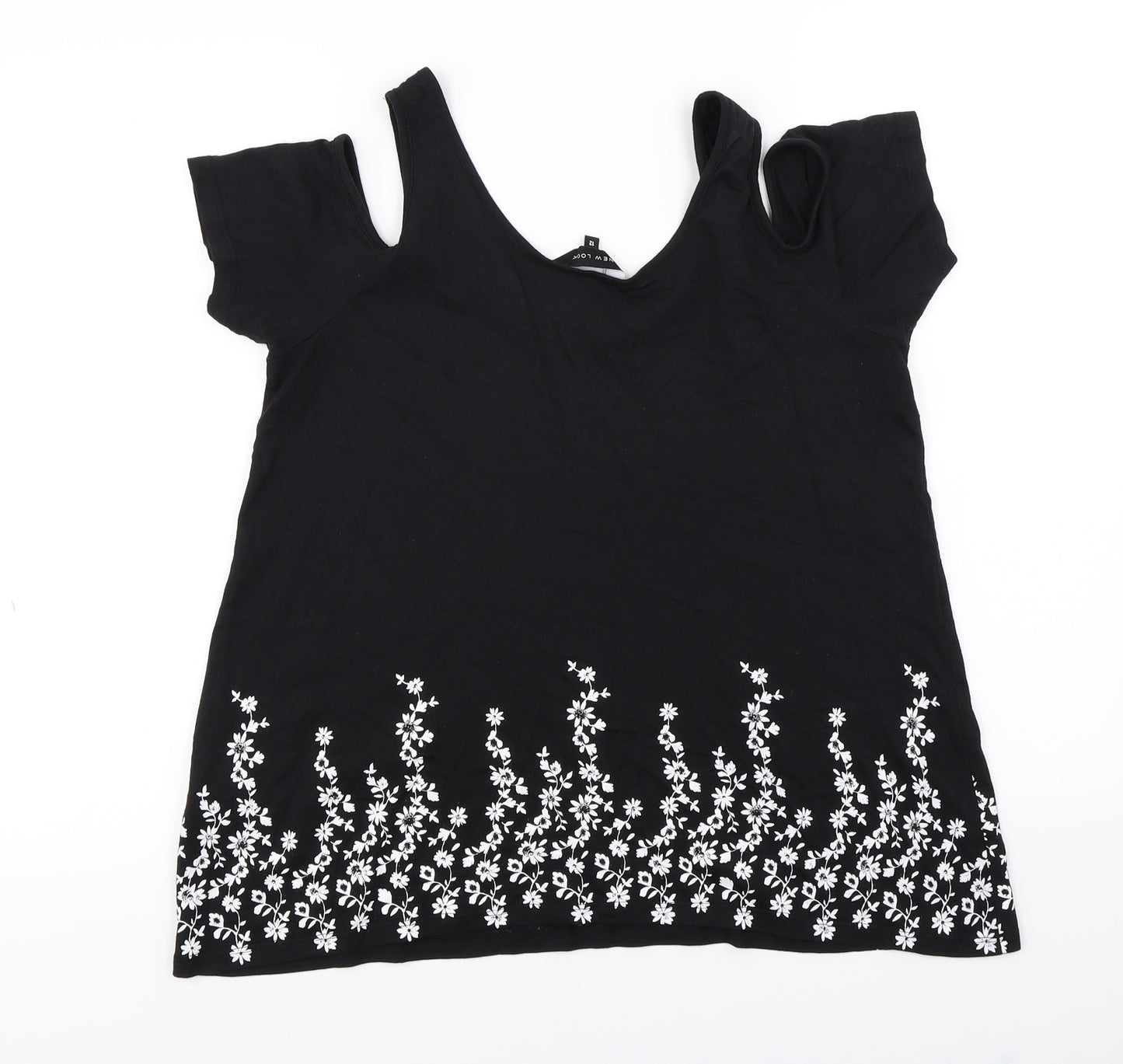 New Look  Womens Black Floral  Basic Blouse Size 12