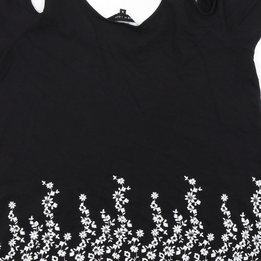 New Look  Womens Black Floral  Basic Blouse Size 12