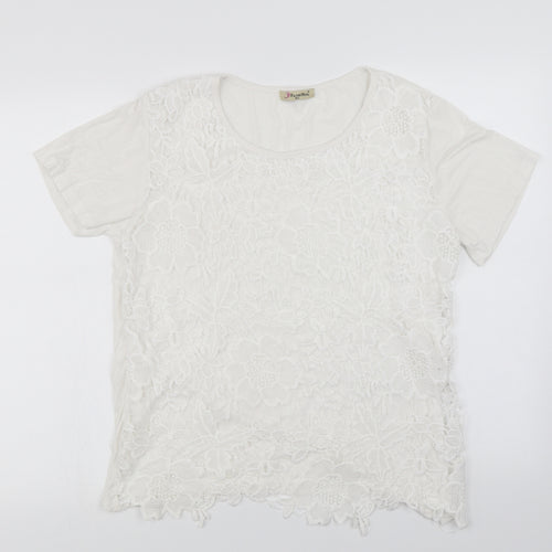 fanghua Womens White Floral  Basic T-Shirt Size M