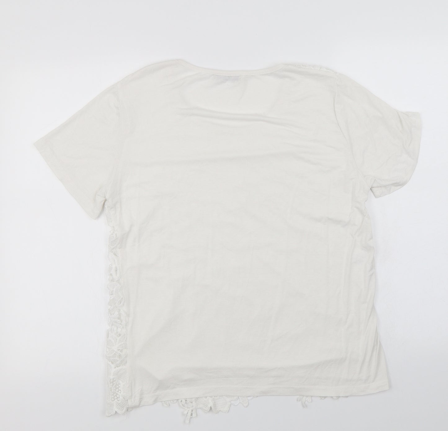 fanghua Womens White Floral  Basic T-Shirt Size M
