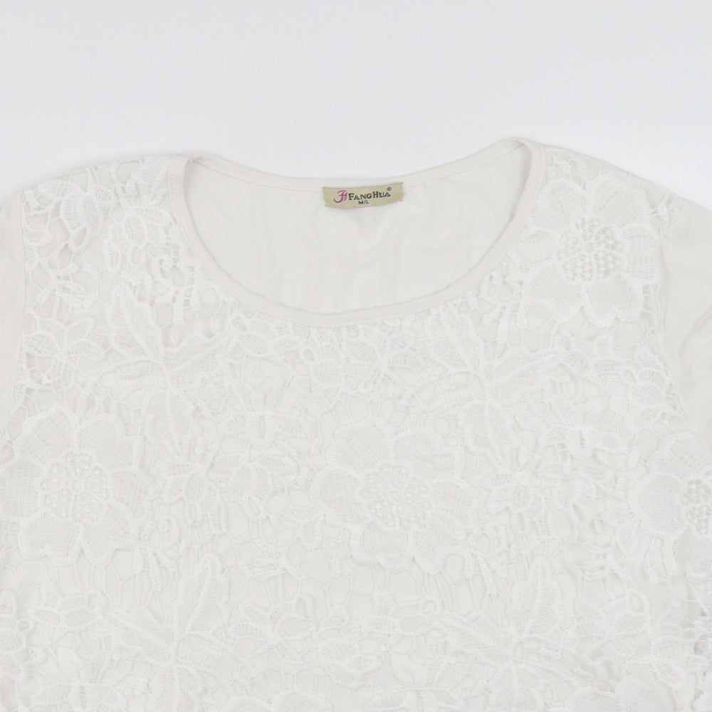 fanghua Womens White Floral  Basic T-Shirt Size M