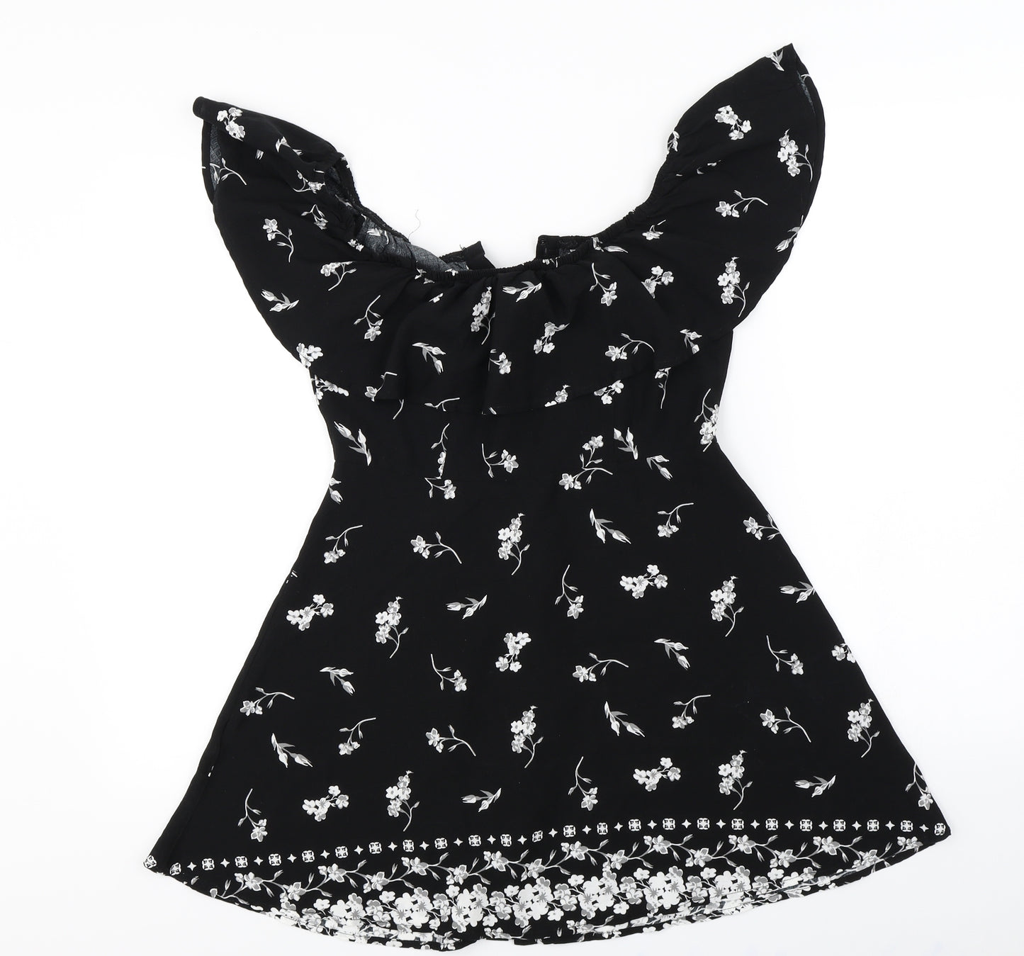 factory Womens Black Floral  Basic Blouse Size S